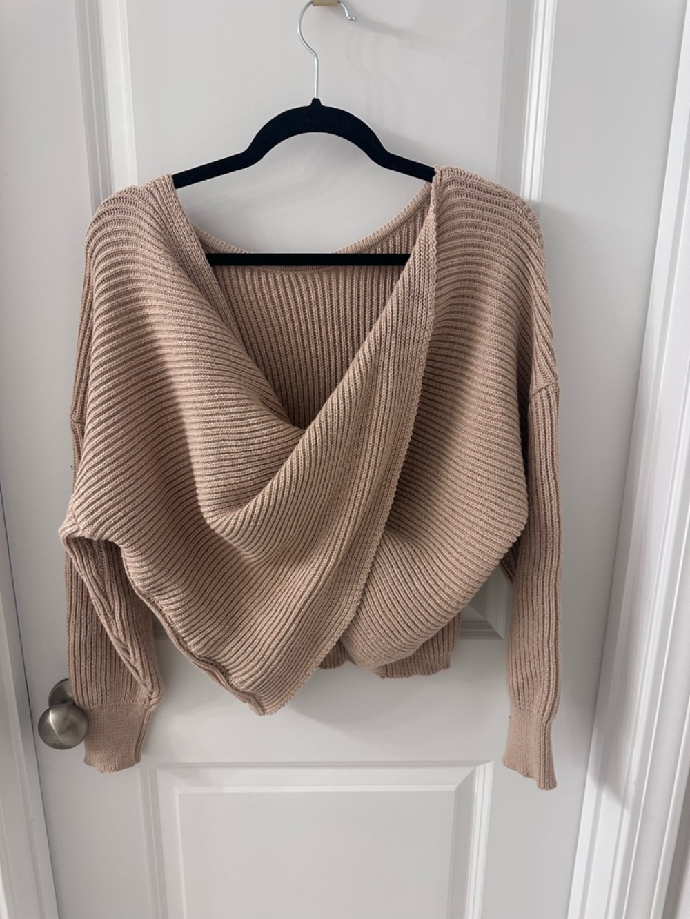 Cozy Neutral Ribbed Crossback Sweater - Cream - Picture 2 of 3